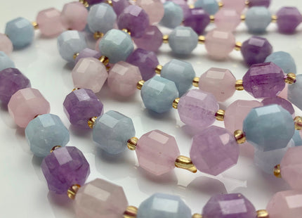 9x10mm Half Strand Faceted Energy Prism Cut Rose Quartz Amethyst Aquamarine Gemstone Genuine Double Terminated Points Multi Color Bead #3666