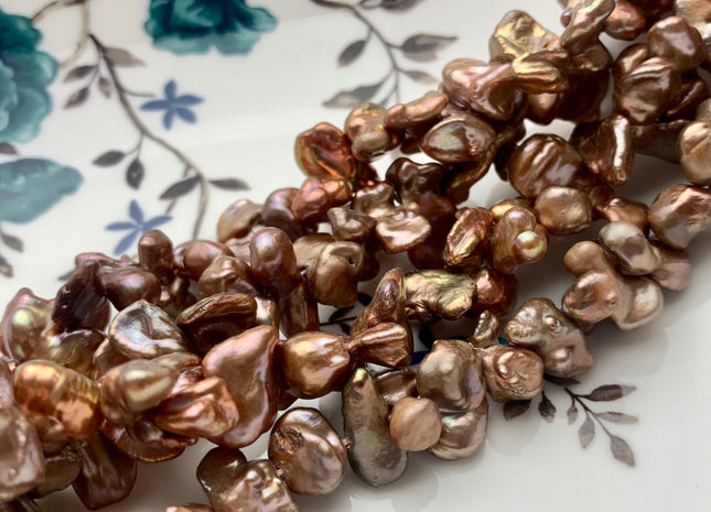 10x15-18 mm AAA Double Keshi Top Drilled Pinkish Copper Freshwater Pearls Genuine Copper Champagne Keshi Freshwater Pearls #P1491