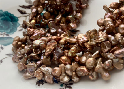 10x15-18 mm AAA Double Keshi Top Drilled Pinkish Copper Freshwater Pearls Genuine Copper Champagne Keshi Freshwater Pearls #P1491