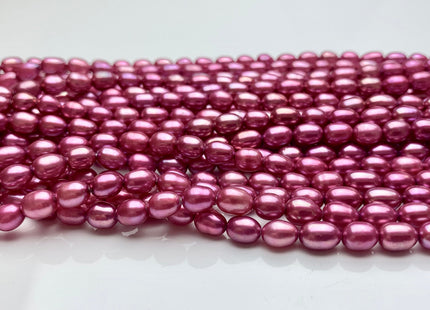 5.5x7mm AAA Fuchsia Pink Color Rice/Oval Freshwater Pearl Beads Genuine Cultured High Luster Freshwater Pearls 50 Pieces #P1508