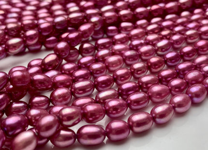 5.5x7mm AAA Fuchsia Pink Color Rice/Oval Freshwater Pearl Beads Genuine Cultured High Luster Freshwater Pearls 50 Pieces #P1508