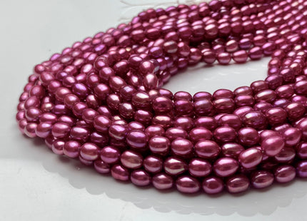 5.5x7mm AAA Fuchsia Pink Color Rice/Oval Freshwater Pearl Beads Genuine Cultured High Luster Freshwater Pearls 50 Pieces #P1508