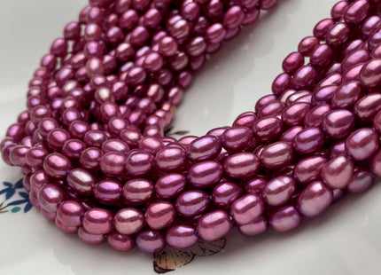 5.5x7mm AAA Fuchsia Pink Color Rice/Oval Freshwater Pearl Beads Genuine Cultured High Luster Freshwater Pearls 50 Pieces #P1508