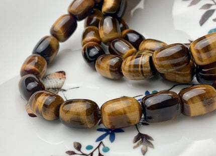 10x14mm Natural Color Smooth Barrel Shape Tiger Eye Gemstone Beads Natural Multi Brown Color Tiger Eye Gemstone Beads 28 Pieces #3681