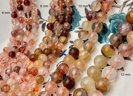 6mm 8mm 10mm 12mm AAA Half Strand Smooth Round Natural Hematoid Lepidocrocite Quartz Gemstone Beads Genuine Natural Red Quartz Beads #3685