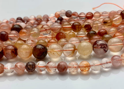 6mm 8mm 10mm 12mm AAA Half Strand Smooth Round Natural Hematoid Lepidocrocite Quartz Gemstone Beads Genuine Natural Red Quartz Beads #3685