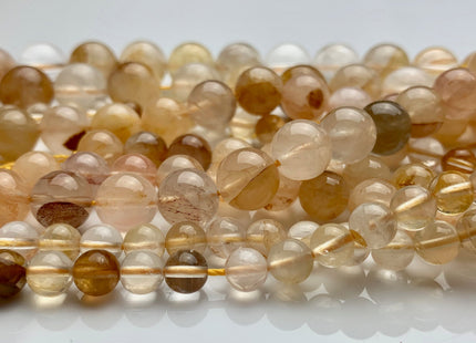 6mm 8mm 10mm 12mm Half Strand Smooth Round Hematoid Quartz Gemstone Beads Genuine Natural Yellow Hematoid Quartz Beads #3686