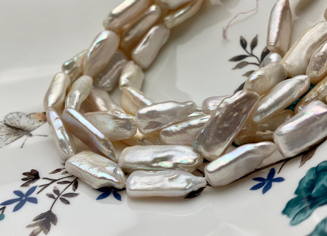 8-10x17-20 mm Natural White Color Rectangle Coin Freshwater Pearl Beads Genuine Rectangle Coin Freshwater Pearls #P1506