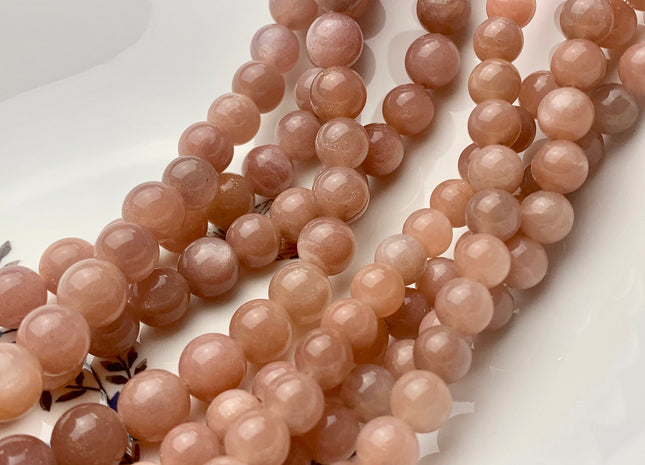 8mm 10mm AAA Half Strand Large Hole Smooth Round Sunstone Gemstone Beads Hole Size 2.0 mm Natural Peach Sunstone Beads 8 Inches Strand #3766