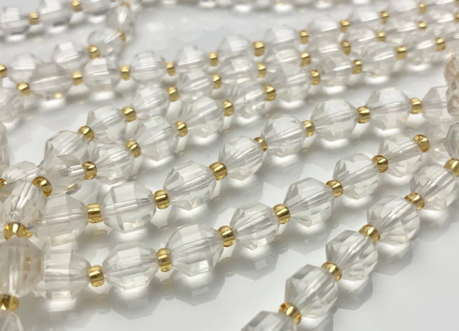 7x8 mm AAA Faceted Energy Prism Cut Rock Quartz Gemstone Genuine Double Terminated Points Clear Rock Quartz Bead 15.5 Inches 40 Pieces #3768