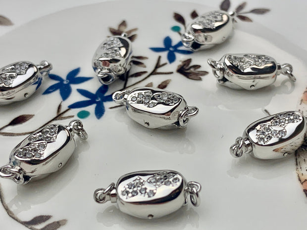 8x12 mm .925 Sterling Silver Clasp With Heart Shape Sterling Silver Finding Clasp Double Heart Sterling Silver W/CZ Clasps #10167