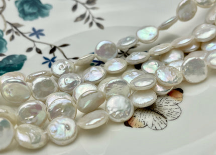 11-12 mm AAA High Luster Natural White Round Flat Coin Freshwater Pearl Beads Genuine Natural White Freshwater Coin Pearls #P1524