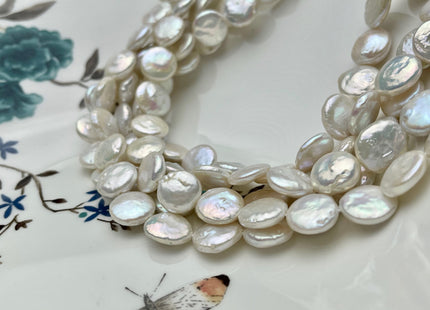 11-12 mm AAA High Luster Natural White Round Flat Coin Freshwater Pearl Beads Genuine Natural White Freshwater Coin Pearls #P1524