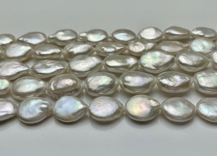 12x13-14mm AAA High Luster Natural White Tear Drop Flat Coin Freshwater Pearl Beads Genuine Natural White Coin Pearls 25-26 Pieces #P1523