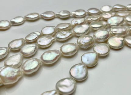 12x13-14mm AAA High Luster Natural White Tear Drop Flat Coin Freshwater Pearl Beads Genuine Natural White Coin Pearls 25-26 Pieces #P1523