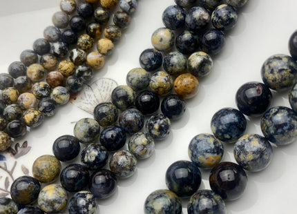 6mm 8mm 10mm Half Strand Smooth Round Black Ocean Jasper Gemstone Beads Genuine Black Yellow Gray Jasper High Polished Beads #3696