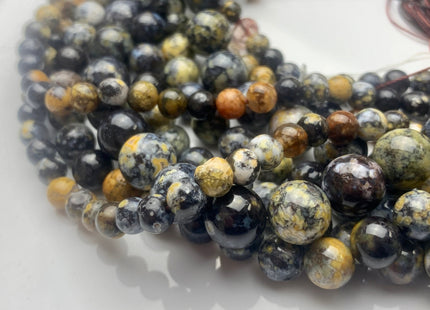 6mm 8mm 10mm Half Strand Smooth Round Black Ocean Jasper Gemstone Beads Genuine Black Yellow Gray Jasper High Polished Beads #3696