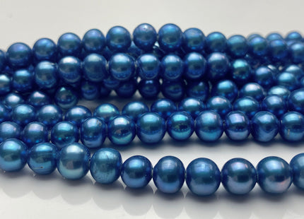 6.5-7.5mm AA Half Strand Large Hole Dark Blue Potato Freshwater Pearl Beads Hole Size 1.5mm High Luster Genuine Pearl Beads 30 Pieces #P1517