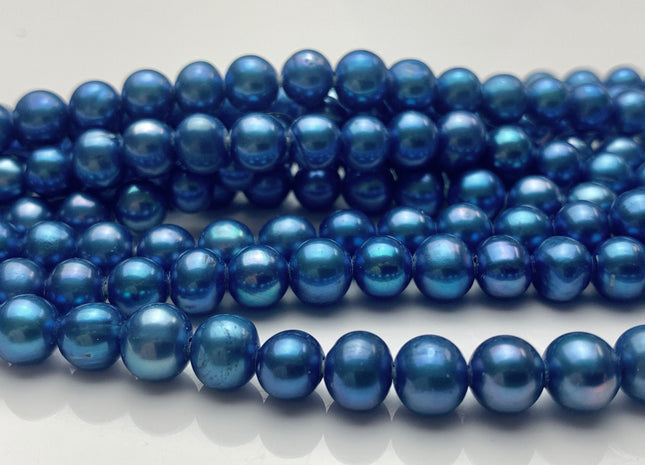 6.5-7.5mm AA Half Strand Large Hole Dark Blue Potato Freshwater Pearl Beads Hole Size 1.5mm High Luster Genuine Pearl Beads 30 Pieces #P1517