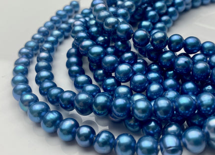 6.5-7.5mm AA Half Strand Large Hole Dark Blue Potato Freshwater Pearl Beads Hole Size 1.5mm High Luster Genuine Pearl Beads 30 Pieces #P1517