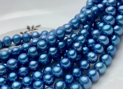 6.5-7.5mm AA Half Strand Large Hole Dark Blue Potato Freshwater Pearl Beads Hole Size 1.5mm High Luster Genuine Pearl Beads 30 Pieces #P1517