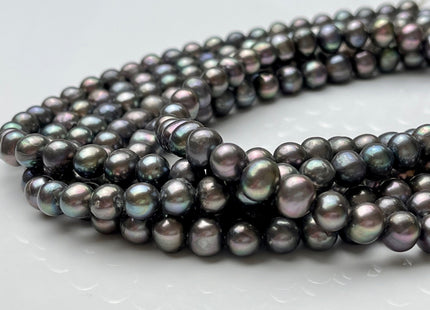 7.5-8mm Dark Gray Peacock Color Potato Freshwater Pearl Beads Genuine Cultured Freshwater Pearl Beads Peacock Potato Pearls 57 Pieces #P1528