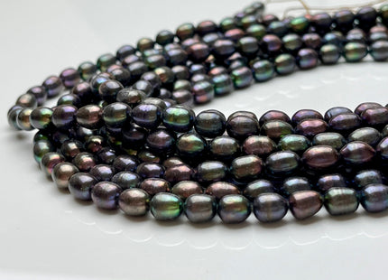 6.5-7x9 mm Rice/Oval Freshwater Pearls Dark Peacock Color Genuine Freshwater Dark Peacock Rice Pearl Beads 48 Pieces #P1522
