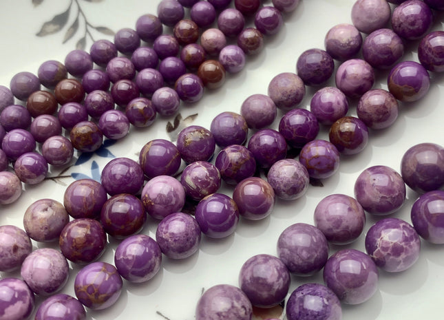 6mm 8mm 10mm Half Strand Smooth Round Phosphosiderite Gemstone Beads Genuine Quality Purple Phosphosiderite Beads #3695