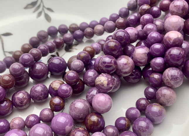 6mm 8mm 10mm Half Strand Smooth Round Phosphosiderite Gemstone Beads Genuine Quality Purple Phosphosiderite Beads #3695