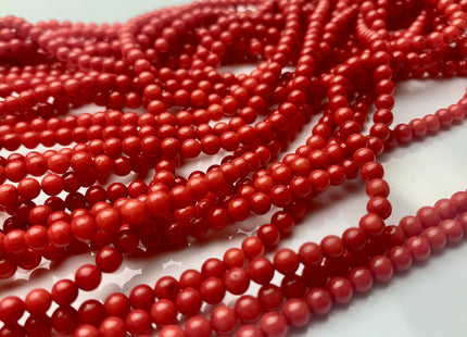 3.5-4 mm Smooth Round Red Bamboo Coral Beads Genuine Red Color Bamboo Coral Gemstone Beads 16 Inches Strand 110 Beads #3699