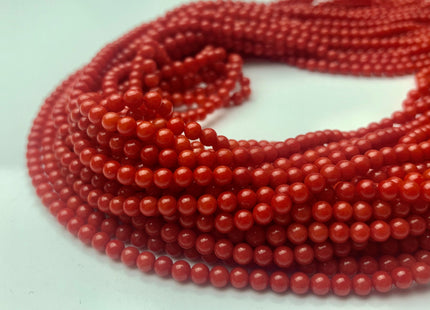 3.5-4 mm Smooth Round Red Bamboo Coral Beads Genuine Red Color Bamboo Coral Gemstone Beads 16 Inches Strand 110 Beads #3699