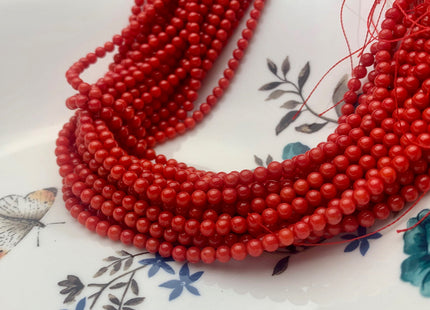 3.5-4 mm Smooth Round Red Bamboo Coral Beads Genuine Red Color Bamboo Coral Gemstone Beads 16 Inches Strand 110 Beads #3699