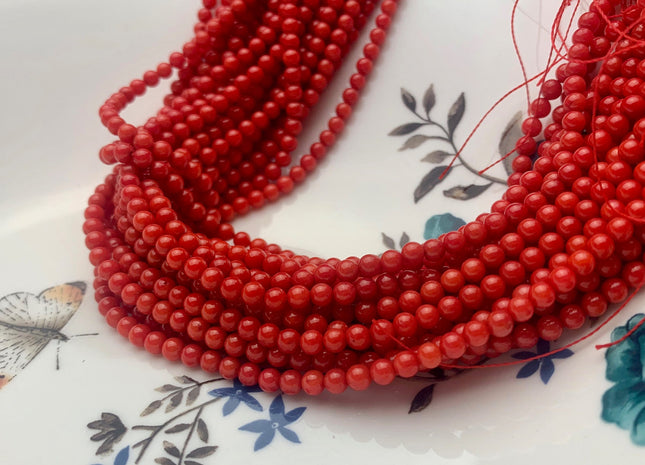 3.5-4 mm Smooth Round Red Bamboo Coral Beads Genuine Red Color Bamboo Coral Gemstone Beads 16 Inches Strand 110 Beads #3699
