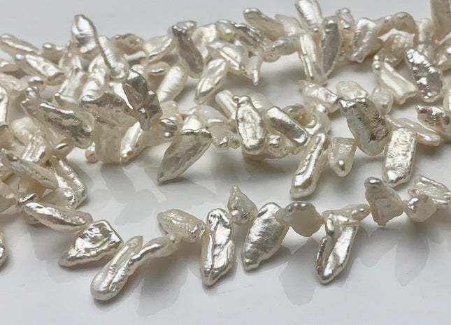 7x15 mm AA Diagonal Drilled Genuine Cultured Freshwater Biwa Pearl Beads High Luster Natural Color Rare Diagonal Drilled Biwa Beads #1595