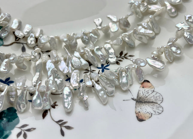 5-6x12-15mm AAAA Super High Luster Natural White Keshi Freshwater Pearl Beads Top Drilled Natural White CornFlake Genuine Keshi Pearl #P1553