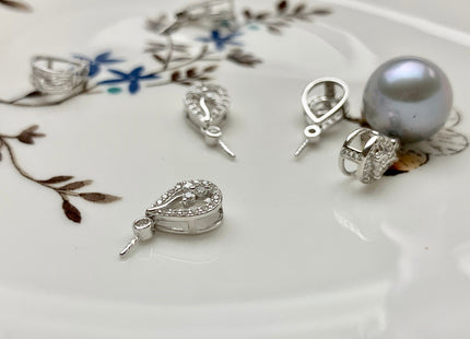 One Piece 925 Sterling Silver Pendant Setting Finding For Half Drilled Pearl Genuine Sterling Silver W/CZ Tear Drop Shape Pendant #10057