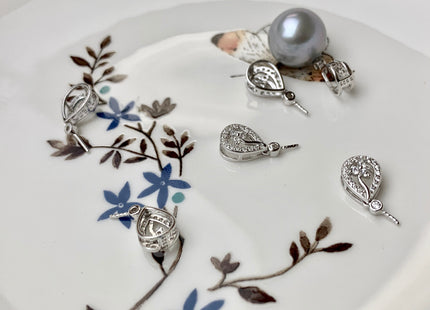 One Piece 925 Sterling Silver Pendant Setting Finding For Half Drilled Pearl Genuine Sterling Silver W/CZ Tear Drop Shape Pendant #10057