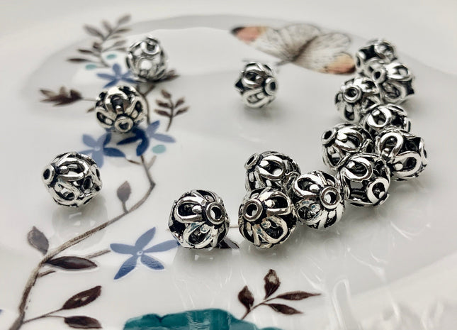 One Piece 9mm 925 Sterling Silver Tibetan Style Silver Spacer Ball Genuine Sterling Silver Spacer Bali Antique Beads #10176