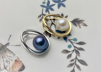 One Piece 925 Sterling Silver/Gold Pendant Setting Findings For Half Drilled Pearls Egg Shape Design Pearl Mounting DIY Jewelry #10182