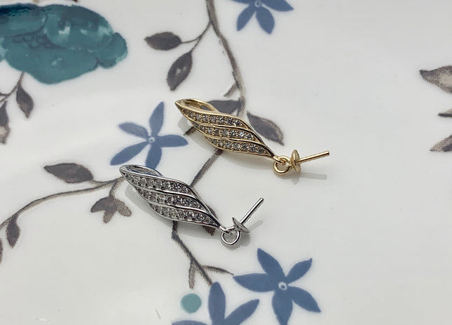 One Piece 925 Sterling Silver/Gold Pendant Setting Findings For Half Drilled Pearls Wing Shape Design Pearl Mounting DIY Jewelry #10183