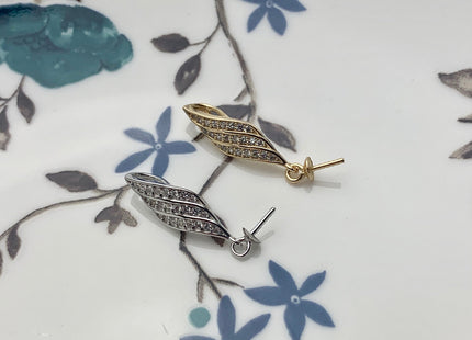 One Piece 925 Sterling Silver/Gold Pendant Setting Findings For Half Drilled Pearls Wing Shape Design Pearl Mounting DIY Jewelry #10183