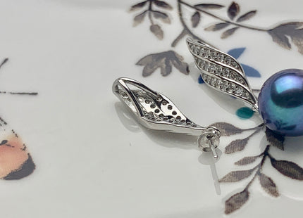 One Piece 925 Sterling Silver/Gold Pendant Setting Findings For Half Drilled Pearls Wing Shape Design Pearl Mounting DIY Jewelry #10183