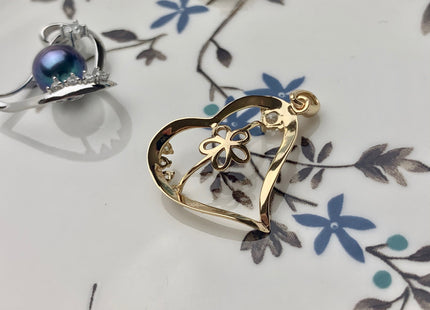 One Piece 925 Sterling Silver/Gold Pendant Setting Findings For Half Drilled Pearls Wide Heart Design Pearl Mounting DIY Jewelry #10185