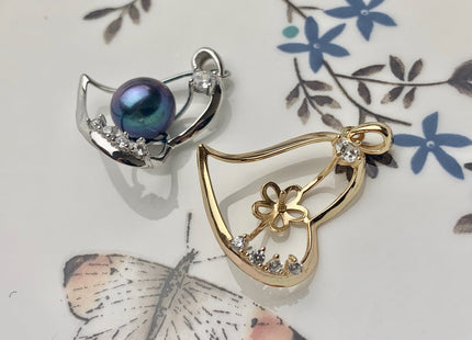 One Piece 925 Sterling Silver/Gold Pendant Setting Findings For Half Drilled Pearls Wide Heart Design Pearl Mounting DIY Jewelry #10185