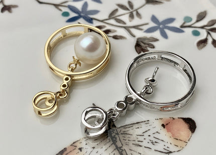One Piece 925 Sterling Silver/Gold Pendant Setting Findings For Half Drilled Pearls Ring Shape Design Pearl Mounting DIY Jewelry #10192