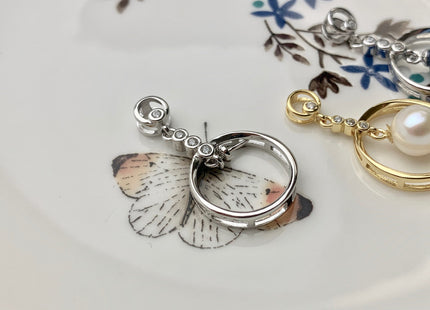 One Piece 925 Sterling Silver/Gold Pendant Setting Findings For Half Drilled Pearls Ring Shape Design Pearl Mounting DIY Jewelry #10192