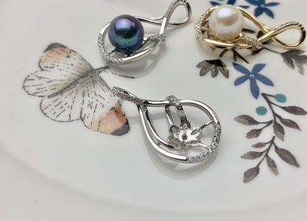 One Piece 925 Sterling Silver/Gold Pendant Setting Findings For Half Drilled Pearls Spiral Teardrop Design Pearl Mounting DIY Jewelry #10193