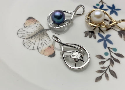 One Piece 925 Sterling Silver/Gold Pendant Setting Findings For Half Drilled Pearls Spiral Teardrop Design Pearl Mounting DIY Jewelry #10193