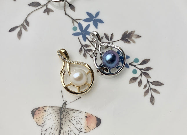 One Piece 925 Sterling Silver/Gold Pendant Setting Findings For Half Drilled Pearls Caged Oval Design Pearl Mounting DIY Jewelry #10196