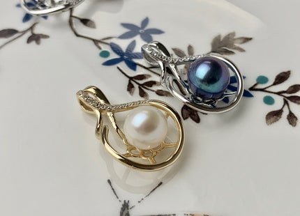 One Piece 925 Sterling Silver/Gold Pendant Setting Findings For Half Drilled Pearls Caged Oval Design Pearl Mounting DIY Jewelry #10196